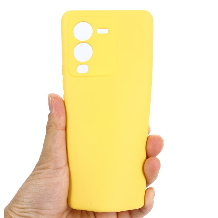 Phone Case for vivo V25 Pro 5G, Liquid Silicone + Soft Lining Protective Back Cover with Strap - Yellow