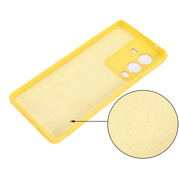 Phone Case for vivo V25 Pro 5G, Liquid Silicone + Soft Lining Protective Back Cover with Strap - Yellow