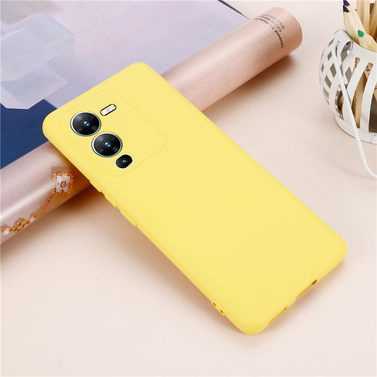 Phone Case for vivo V25 Pro 5G, Liquid Silicone + Soft Lining Protective Back Cover with Strap - Yellow