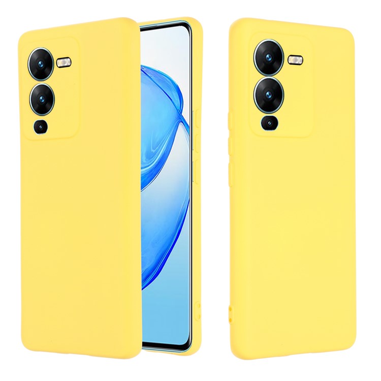 Phone Case for vivo V25 Pro 5G, Liquid Silicone + Soft Lining Protective Back Cover with Strap - Yellow