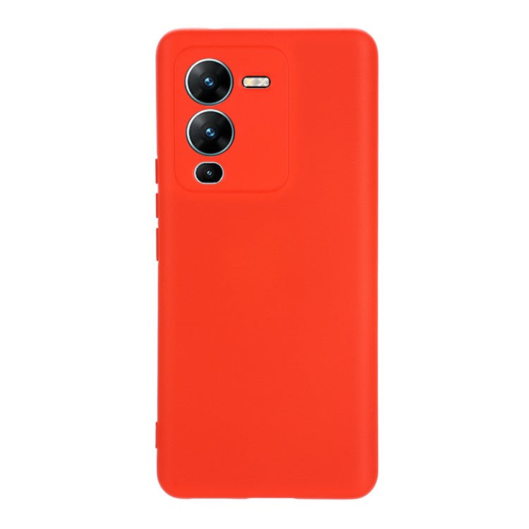 Phone Case for vivo V25 Pro 5G, Liquid Silicone + Soft Lining Protective Back Cover with Strap - Red