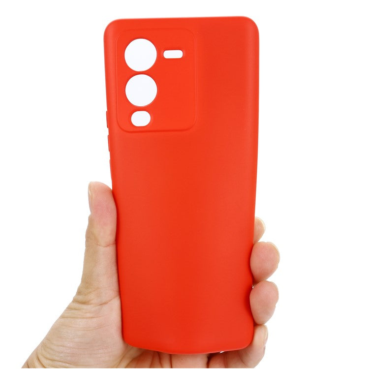 Phone Case for vivo V25 Pro 5G, Liquid Silicone + Soft Lining Protective Back Cover with Strap - Red