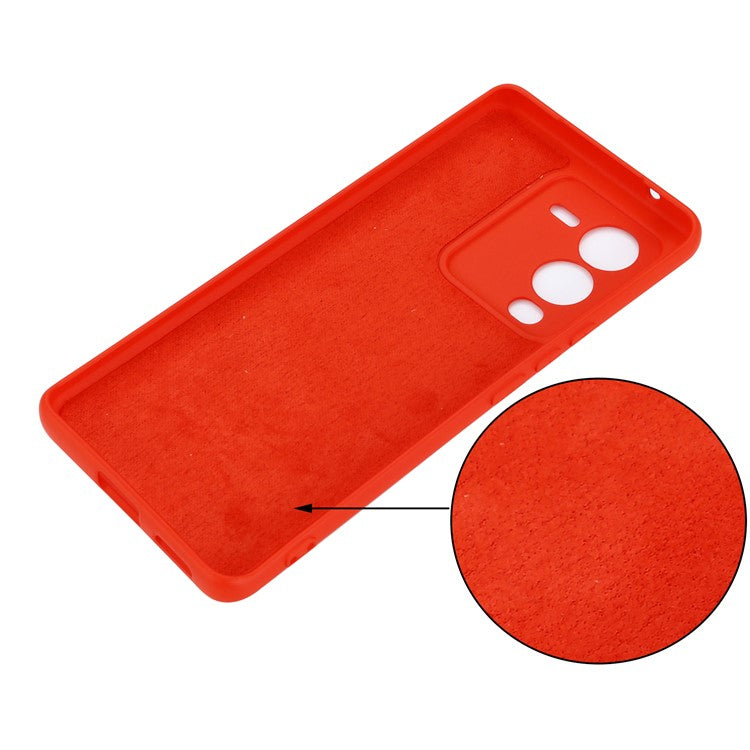 Phone Case for vivo V25 Pro 5G, Liquid Silicone + Soft Lining Protective Back Cover with Strap - Red