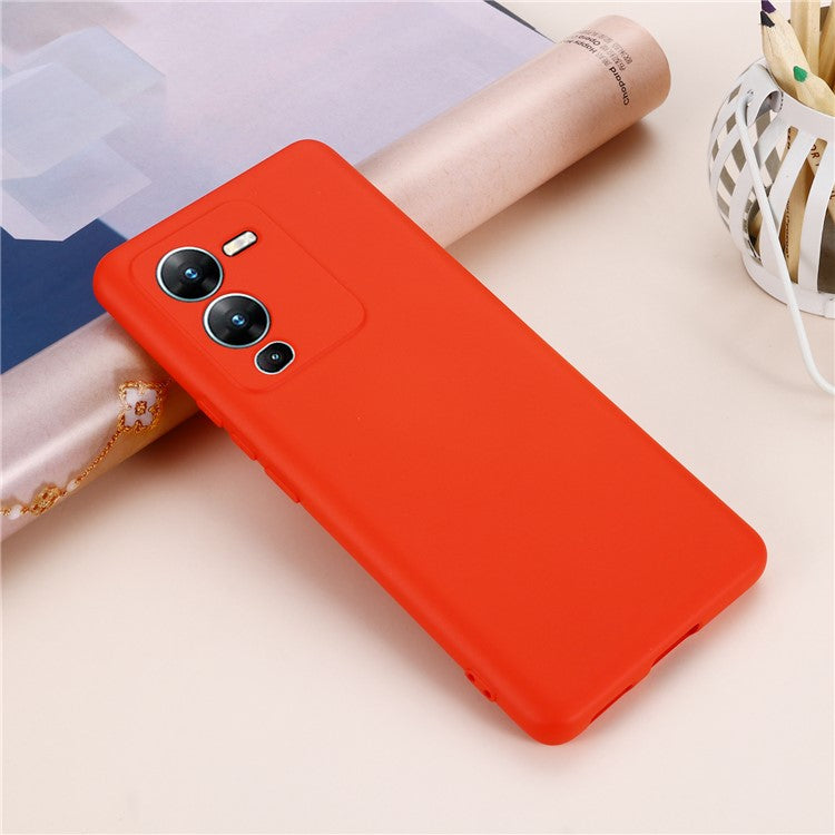 Phone Case for vivo V25 Pro 5G, Liquid Silicone + Soft Lining Protective Back Cover with Strap - Red