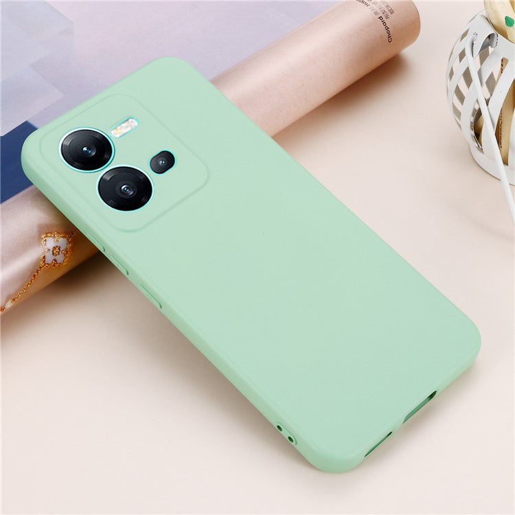 Protective Phone Case for vivo V25 5G / V25e 4G / X80 Lite 5G, Shock-absorbing Liquid Silicone Back Cover with Strap - Green