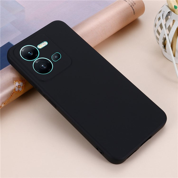 Protective Phone Case for vivo V25 5G / V25e 4G / X80 Lite 5G, Shock-absorbing Liquid Silicone Back Cover with Strap - Black