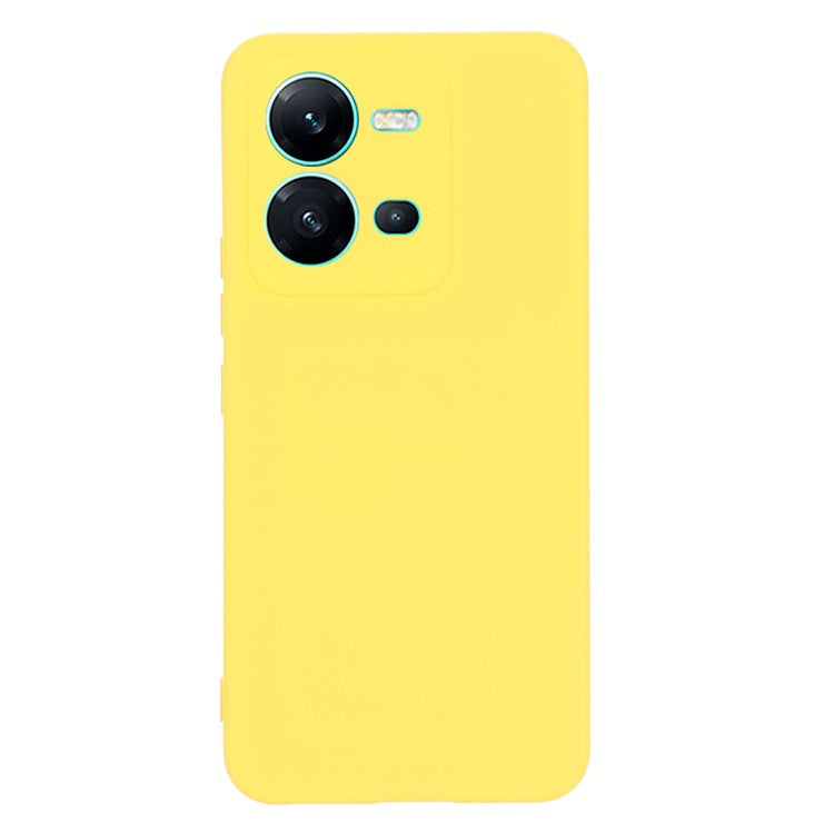 Protective Phone Case for vivo V25 5G / V25e 4G / X80 Lite 5G, Shock-absorbing Liquid Silicone Back Cover with Strap - Yellow