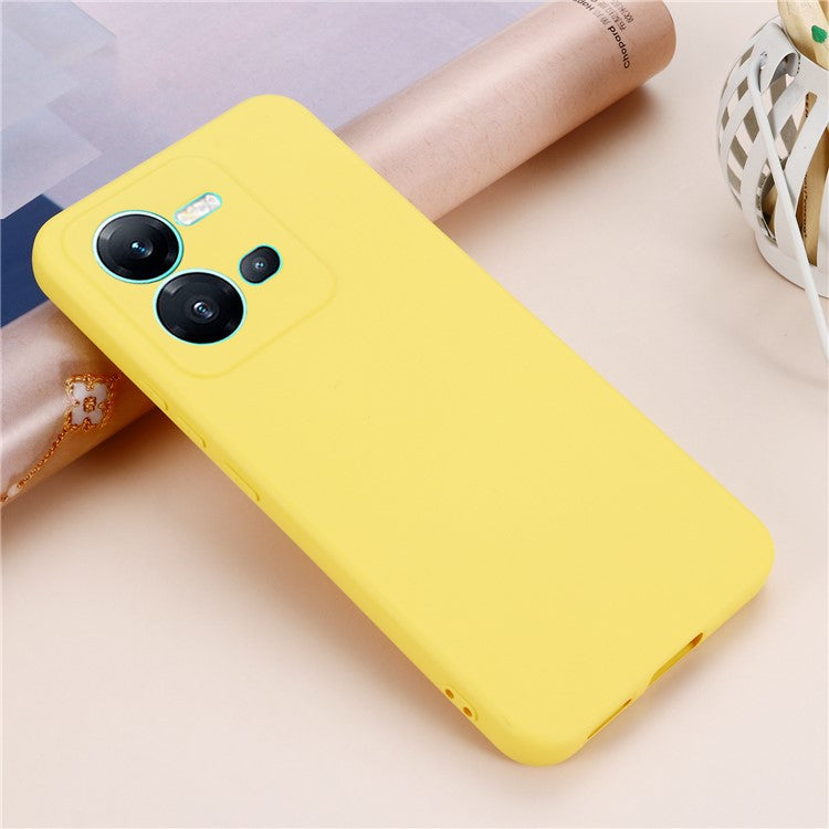 Protective Phone Case for vivo V25 5G / V25e 4G / X80 Lite 5G, Shock-absorbing Liquid Silicone Back Cover with Strap - Yellow