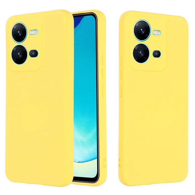 Protective Phone Case for vivo V25 5G / V25e 4G / X80 Lite 5G, Shock-absorbing Liquid Silicone Back Cover with Strap - Yellow