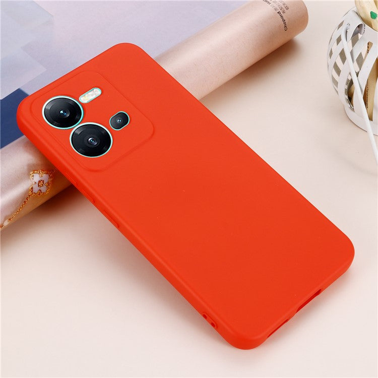 Protective Phone Case for vivo V25 5G / V25e 4G / X80 Lite 5G, Shock-absorbing Liquid Silicone Back Cover with Strap - Red