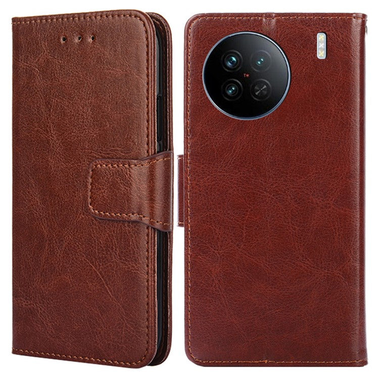 For vivo X90 5G PU Leather Magnetic Wallet Flip Case Stand Feature Shockproof Phone Cover - Brown