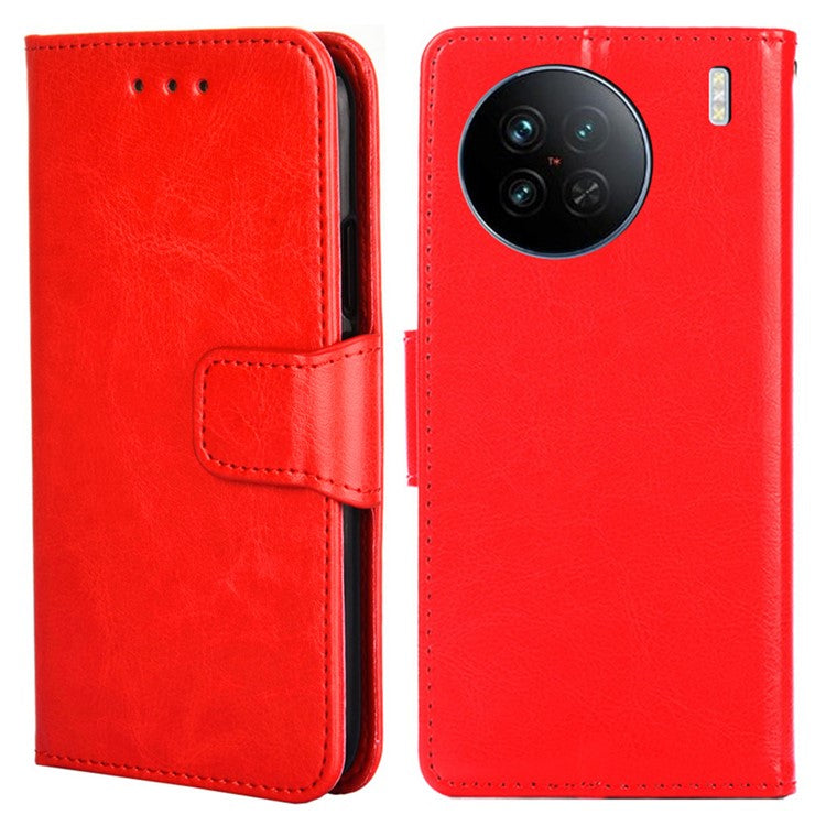 For vivo X90 5G PU Leather Magnetic Wallet Flip Case Stand Feature Shockproof Phone Cover - Red