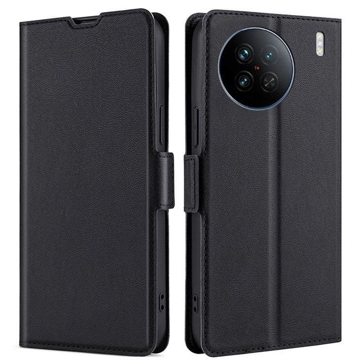 For vivo X90 5G PU Leather Flip Book Style Cover Stand Card Holder Slots Dual Magnetic Clasp Protective Phone Case - Black