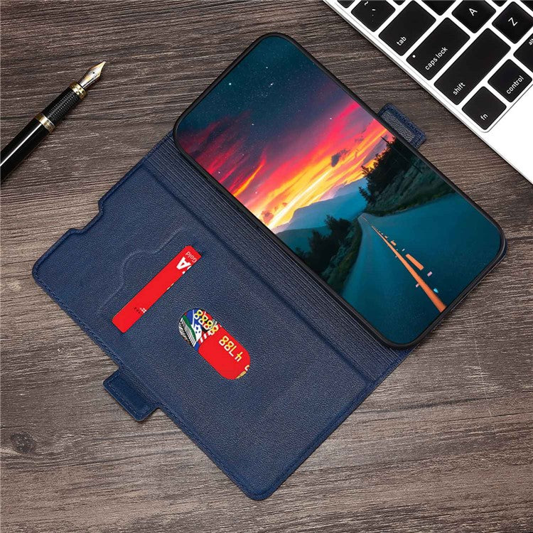 For vivo X90 5G PU Leather Flip Book Style Cover Stand Card Holder Slots Dual Magnetic Clasp Protective Phone Case - Blue