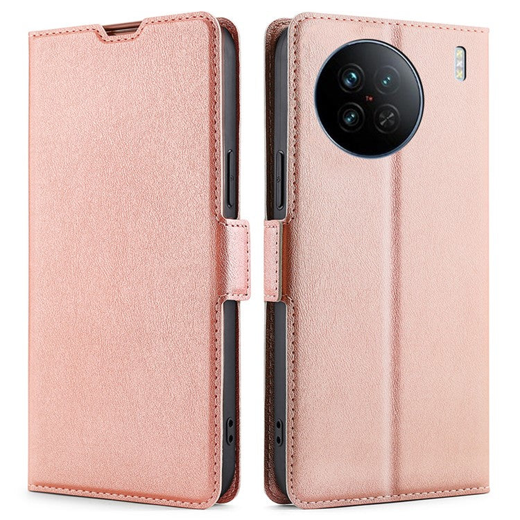 For vivo X90 5G PU Leather Flip Book Style Cover Stand Card Holder Slots Dual Magnetic Clasp Protective Phone Case - Rose Gold