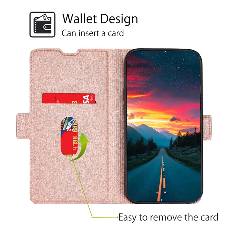 For vivo X90 5G PU Leather Flip Book Style Cover Stand Card Holder Slots Dual Magnetic Clasp Protective Phone Case - Rose Gold