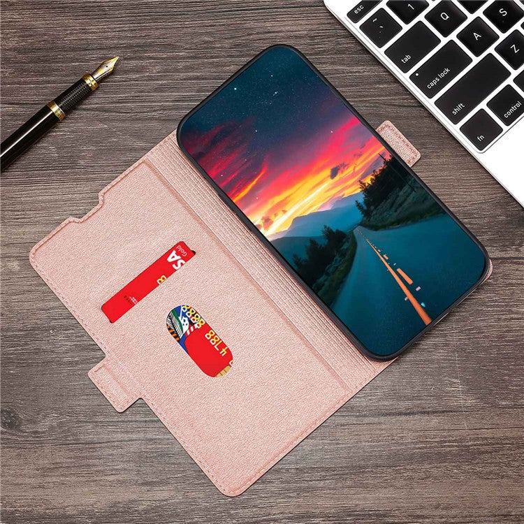 For vivo X90 5G PU Leather Flip Book Style Cover Stand Card Holder Slots Dual Magnetic Clasp Protective Phone Case - Rose Gold