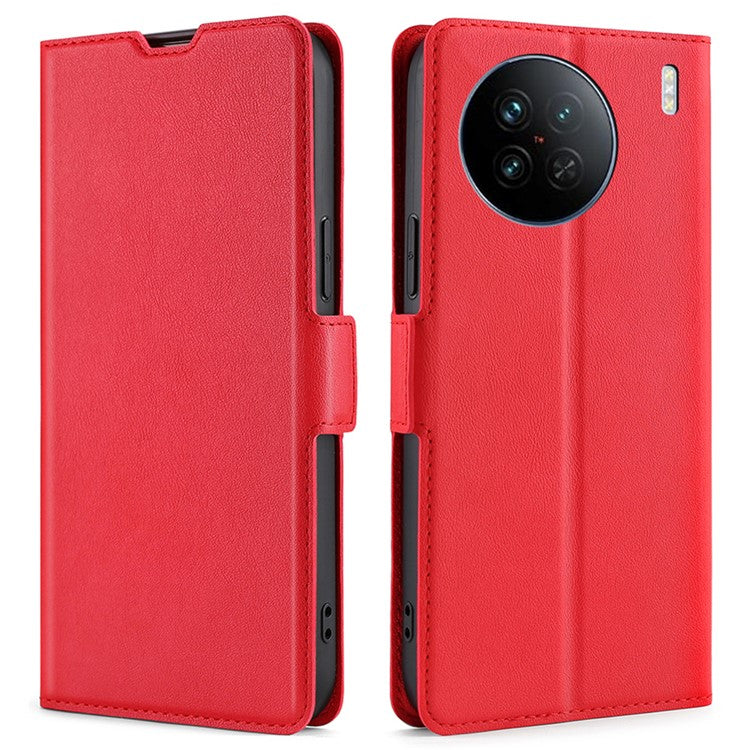 For vivo X90 5G PU Leather Flip Book Style Cover Stand Card Holder Slots Dual Magnetic Clasp Protective Phone Case - Red