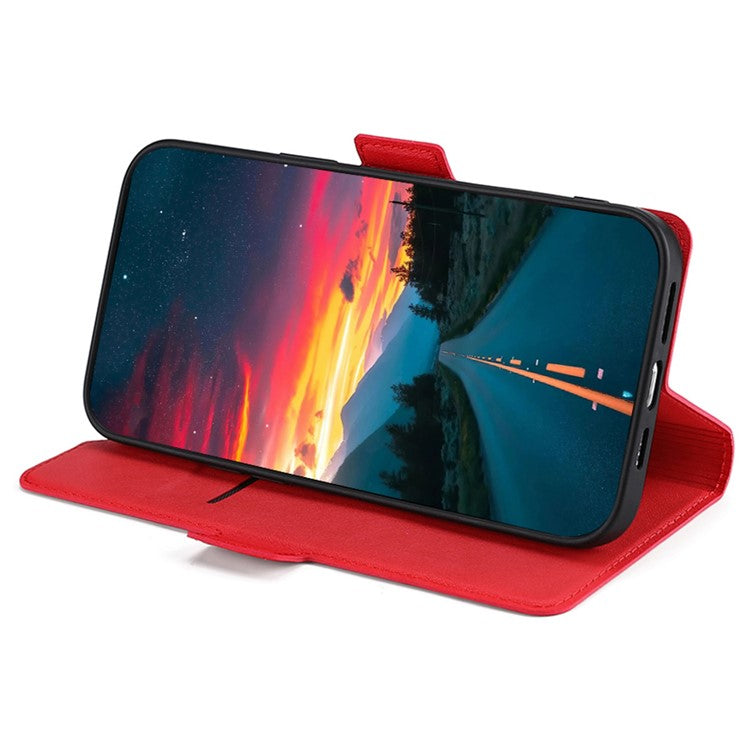 For vivo X90 5G PU Leather Flip Book Style Cover Stand Card Holder Slots Dual Magnetic Clasp Protective Phone Case - Red