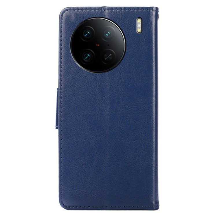 For vivo X90 Pro+ 5G PU Leather Wallet Case Magnetic Flip Stand Shockproof Folio Phone Cover - Sapphire