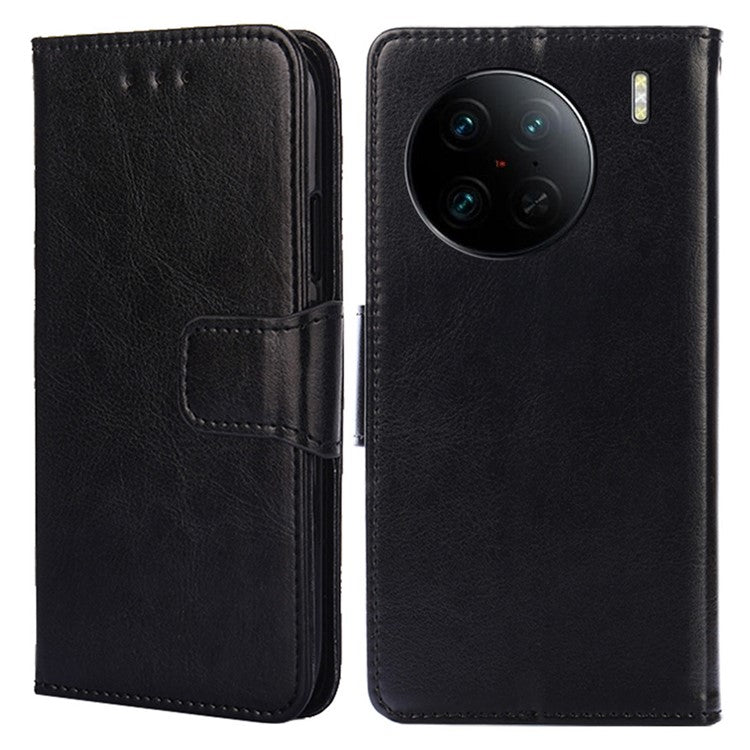 For vivo X90 Pro+ 5G PU Leather Wallet Case Magnetic Flip Stand Shockproof Folio Phone Cover - Black