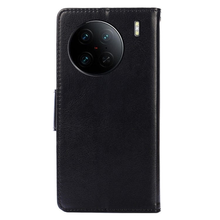 For vivo X90 Pro+ 5G PU Leather Wallet Case Magnetic Flip Stand Shockproof Folio Phone Cover - Black