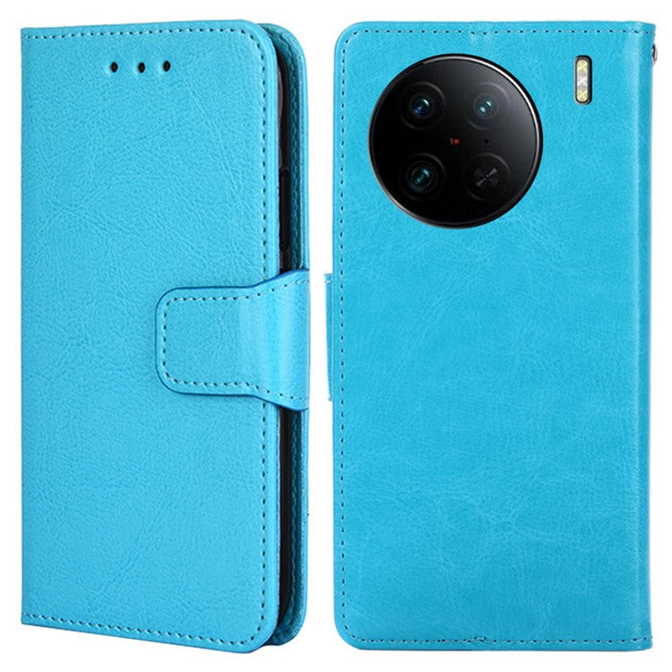 For vivo X90 Pro+ 5G PU Leather Wallet Case Magnetic Flip Stand Shockproof Folio Phone Cover - Baby Blue