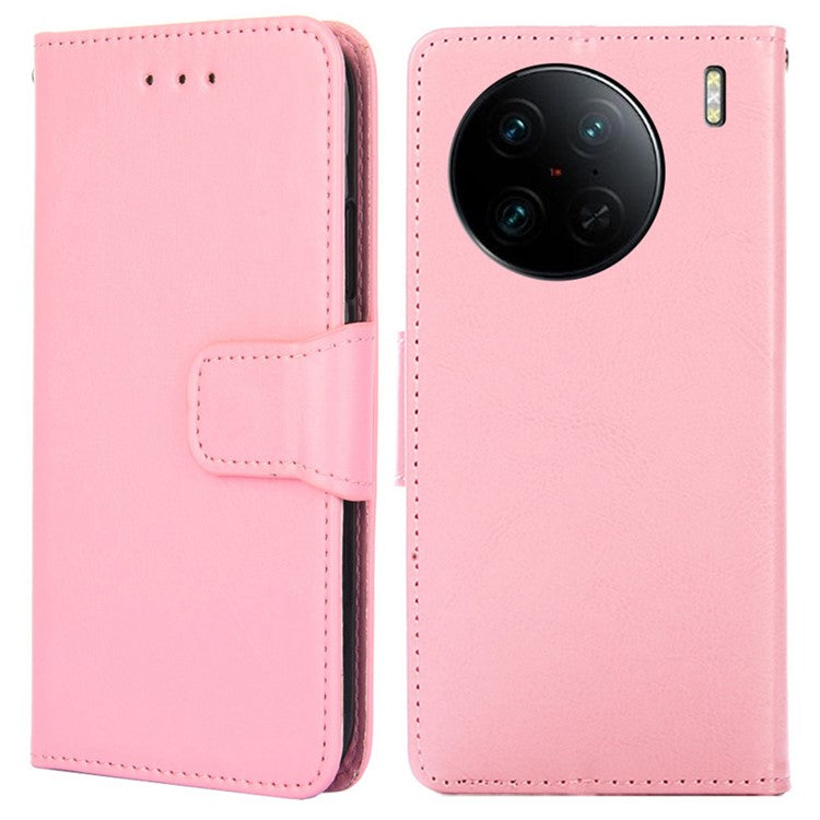 For vivo X90 Pro+ 5G PU Leather Wallet Case Magnetic Flip Stand Shockproof Folio Phone Cover - Pink