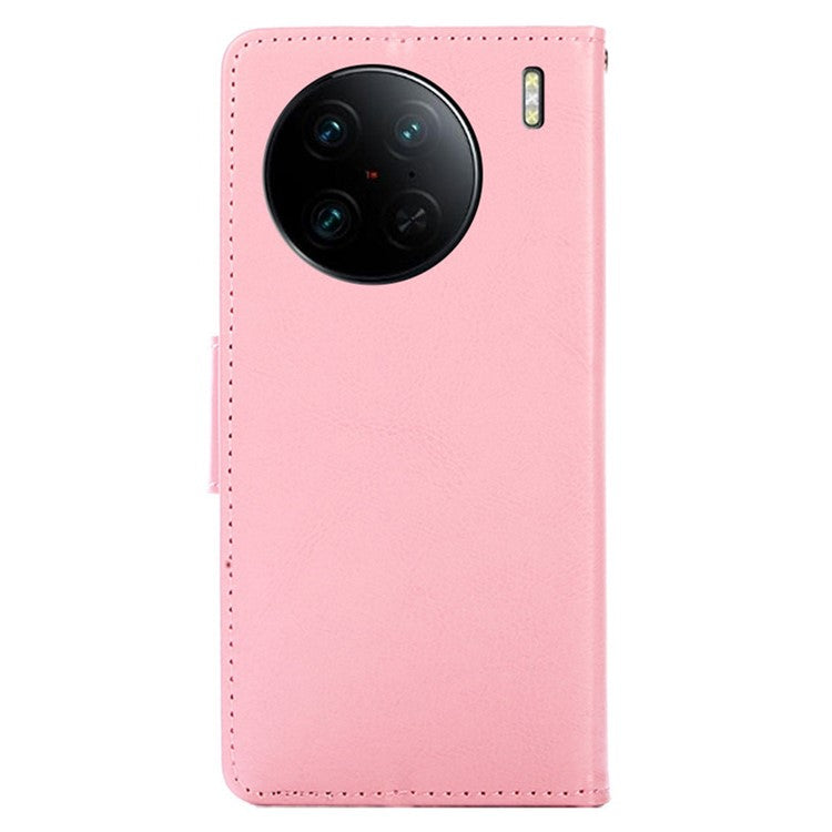 For vivo X90 Pro+ 5G PU Leather Wallet Case Magnetic Flip Stand Shockproof Folio Phone Cover - Pink