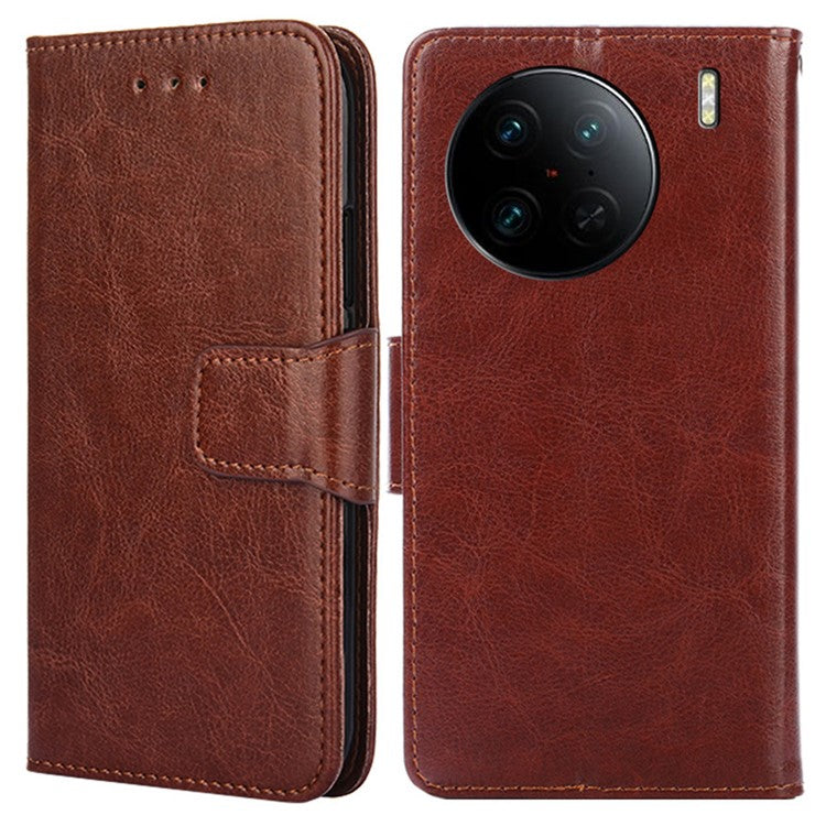 For vivo X90 Pro+ 5G PU Leather Wallet Case Magnetic Flip Stand Shockproof Folio Phone Cover - Brown