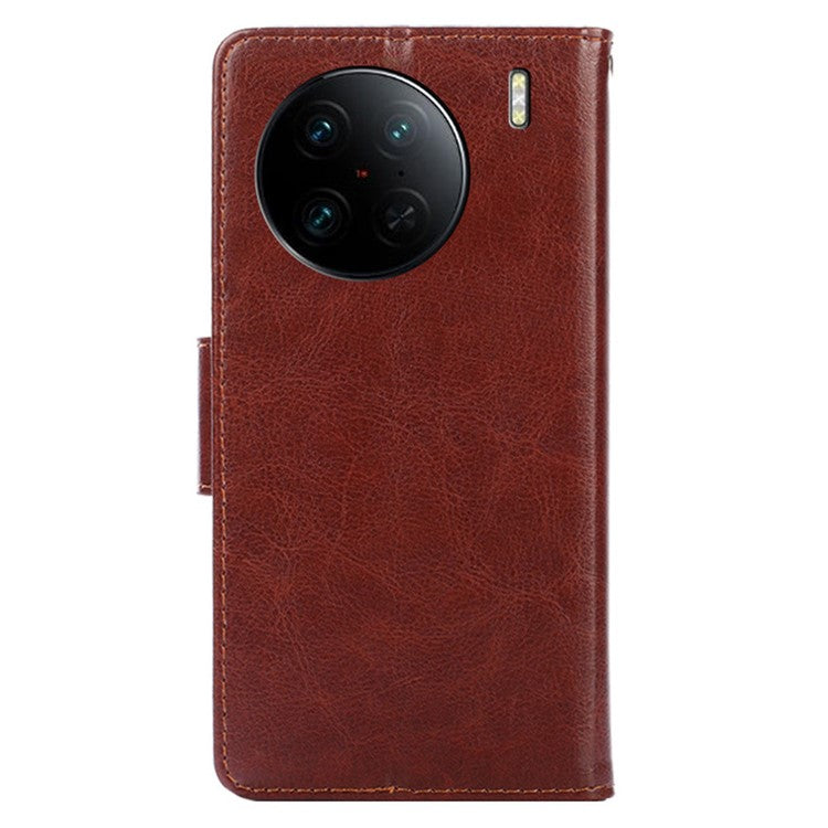 For vivo X90 Pro+ 5G PU Leather Wallet Case Magnetic Flip Stand Shockproof Folio Phone Cover - Brown