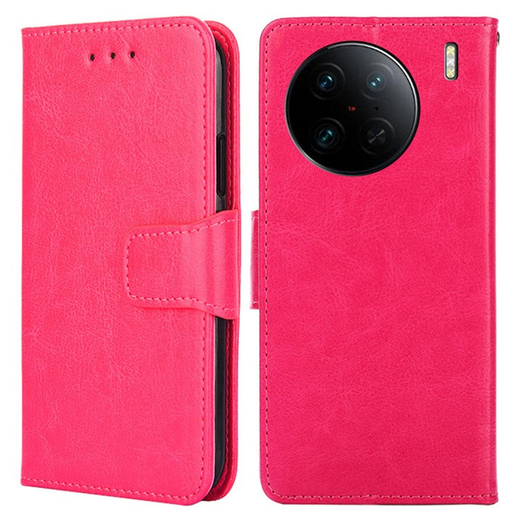 For vivo X90 Pro+ 5G PU Leather Wallet Case Magnetic Flip Stand Shockproof Folio Phone Cover - Rose