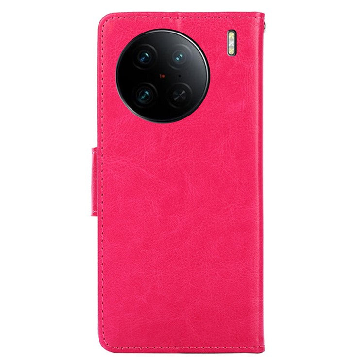 For vivo X90 Pro+ 5G PU Leather Wallet Case Magnetic Flip Stand Shockproof Folio Phone Cover - Rose