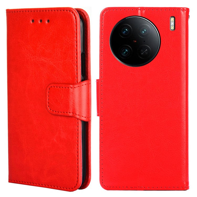 For vivo X90 Pro+ 5G PU Leather Wallet Case Magnetic Flip Stand Shockproof Folio Phone Cover - Red