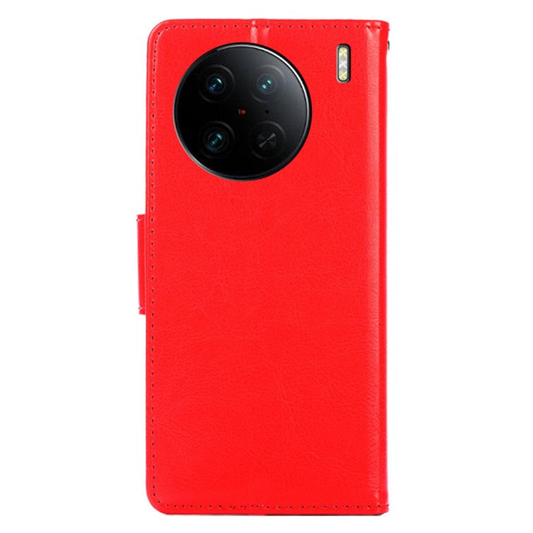 For vivo X90 Pro+ 5G PU Leather Wallet Case Magnetic Flip Stand Shockproof Folio Phone Cover - Red