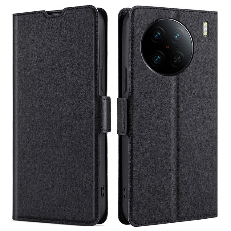 For vivo X90 Pro+ 5G PU Leather Card Holder Stand Shockproof Cover Dual Magnetic Clasp Flip Phone Case - Black