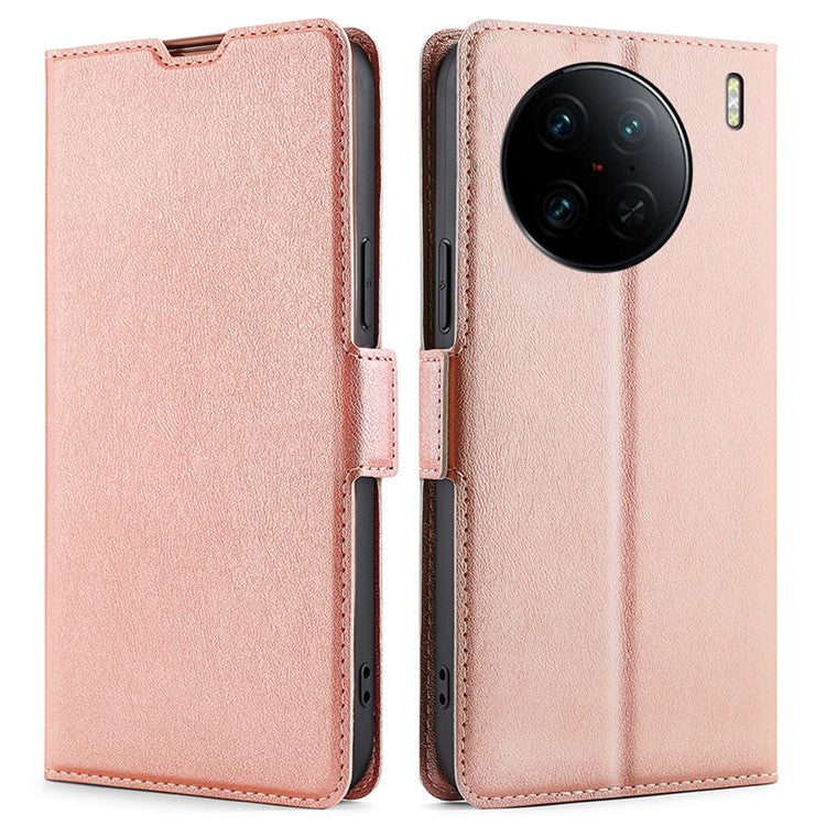 For vivo X90 Pro+ 5G PU Leather Card Holder Stand Shockproof Cover Dual Magnetic Clasp Flip Phone Case - Pink