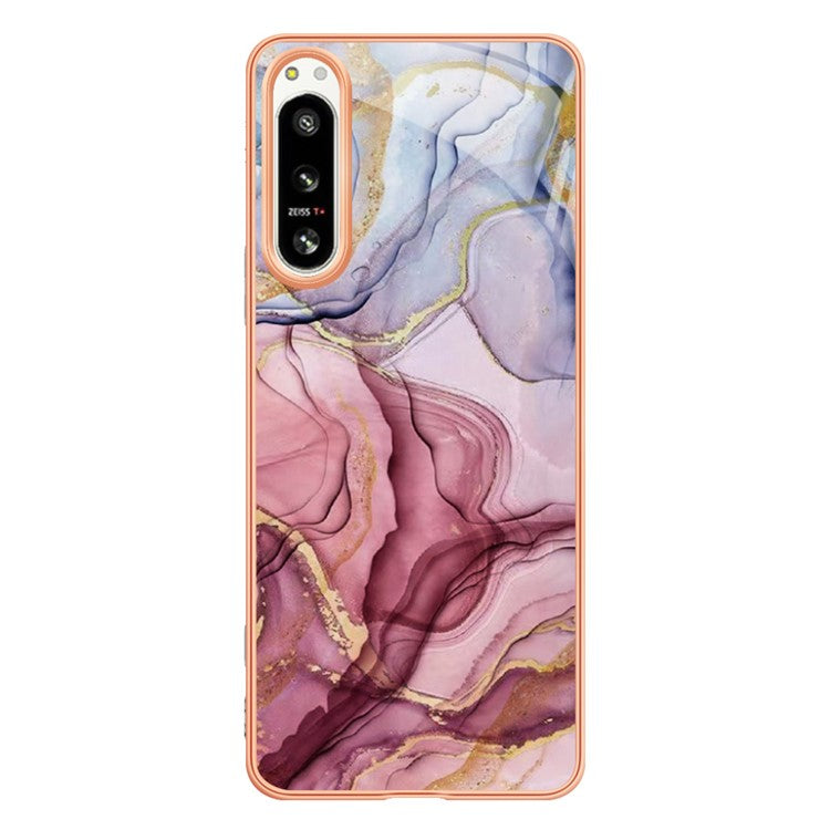 2.0mm Marble Pattern IMD Phone Case for Sony Xperia 5 IV 5G Shockproof TPU Case YB IMD Series-16 Style E Electroplating Back Cover - Rose Gold