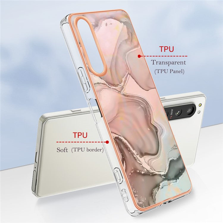 2.0mm Marble Pattern IMD Phone Case for Sony Xperia 5 IV 5G Shockproof TPU Case YB IMD Series-16 Style E Electroplating Back Cover - Pink