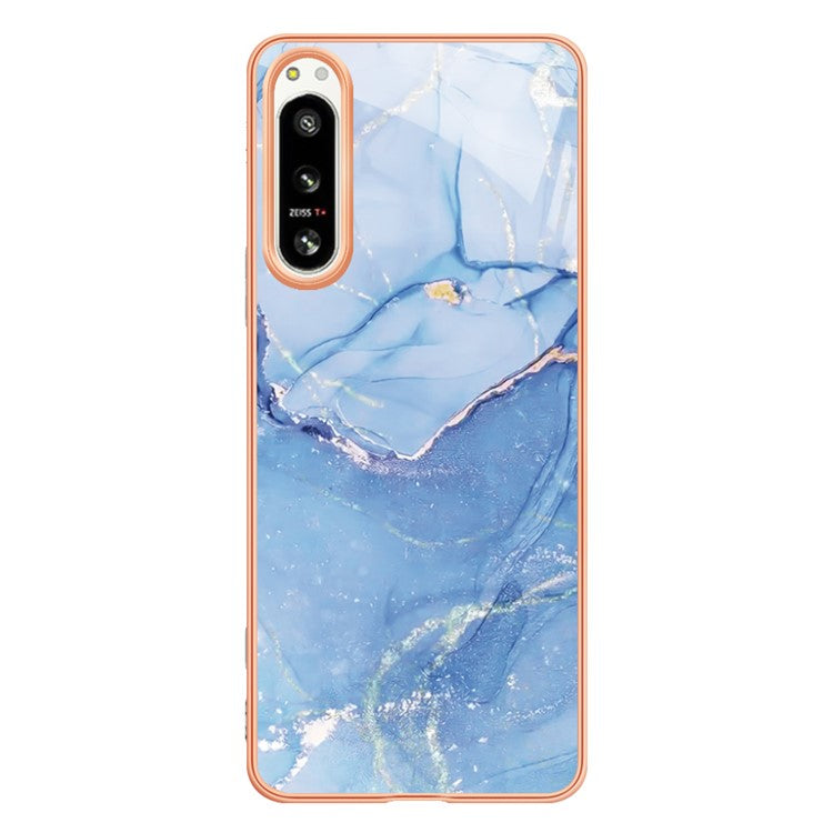 2.0mm Marble Pattern IMD Phone Case for Sony Xperia 5 IV 5G Shockproof TPU Case YB IMD Series-16 Style E Electroplating Back Cover - Blue