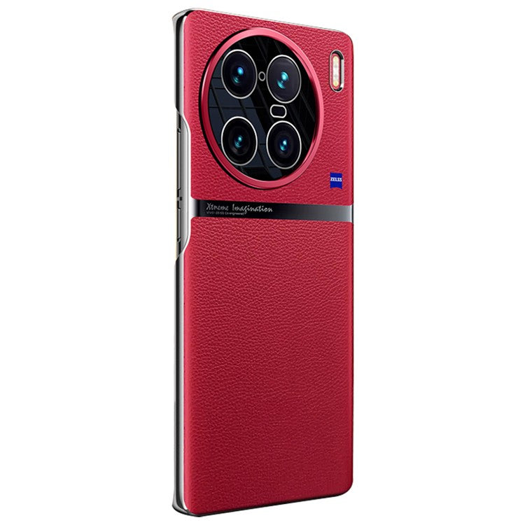 For vivo X90 Pro+ 5G Silm Phone Case Anti-Drop Shockproof Case PC PU Leather Phone Protector - Red