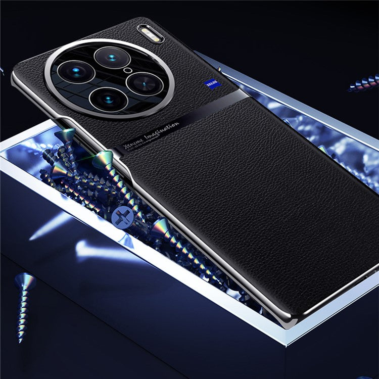 For vivo X90 Pro+ 5G Silm Phone Case Anti-Drop Shockproof Case PC PU Leather Phone Protector - Black