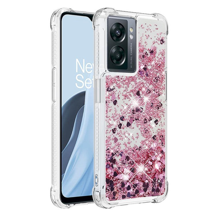 YB Quicksand Series-1 for OnePlus Nord N300 5G / Oppo A57 (2022) 5G / A77 5G / Realme Q5i / Narzo 50 5G / V23 5G Floating Glitter Quicksand Phone Case Soft TPU Cover - Rose Gold  /  Hearts