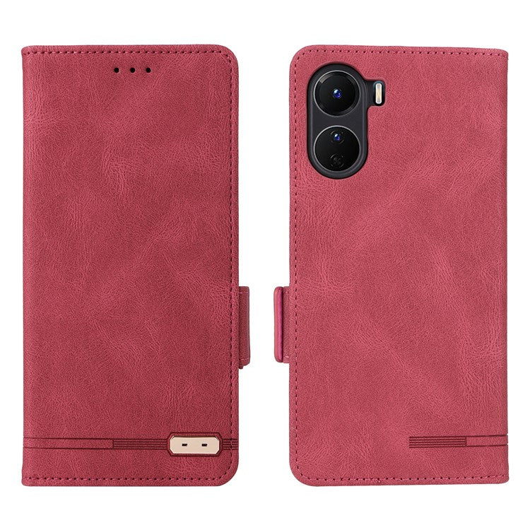 For vivo Y16 4G PU Leather Anti-drop Case Hardware Decor Dual Magnetic Clasp Wallet Stand Phone Cover - Rose