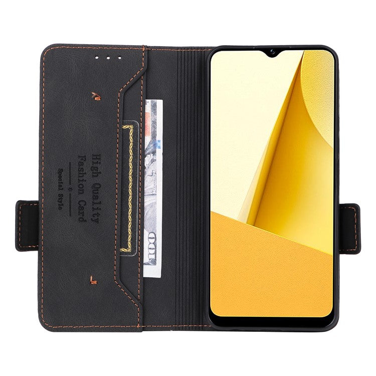 For vivo Y16 4G PU Leather Anti-drop Case Hardware Decor Dual Magnetic Clasp Wallet Stand Phone Cover - Black