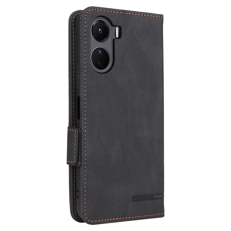 For vivo Y16 4G PU Leather Anti-drop Case Hardware Decor Dual Magnetic Clasp Wallet Stand Phone Cover - Black