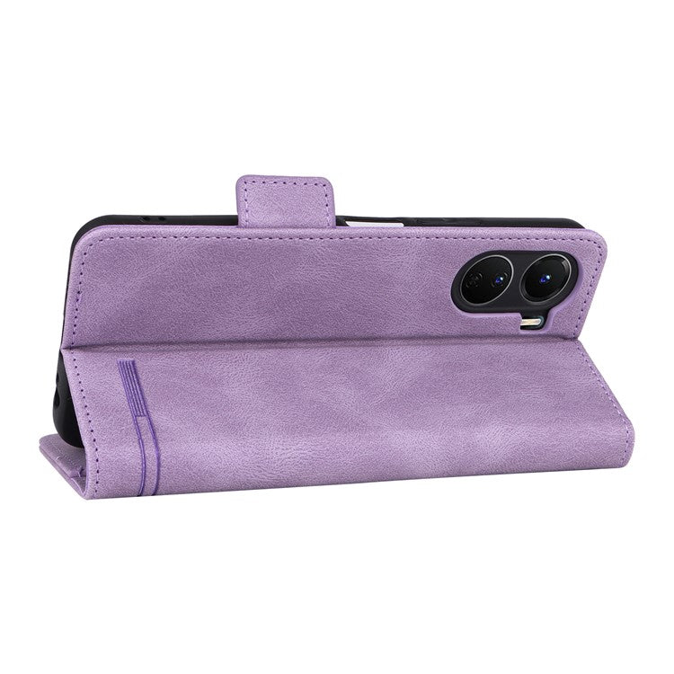 For vivo Y16 4G PU Leather Anti-drop Case Hardware Decor Dual Magnetic Clasp Wallet Stand Phone Cover - Purple