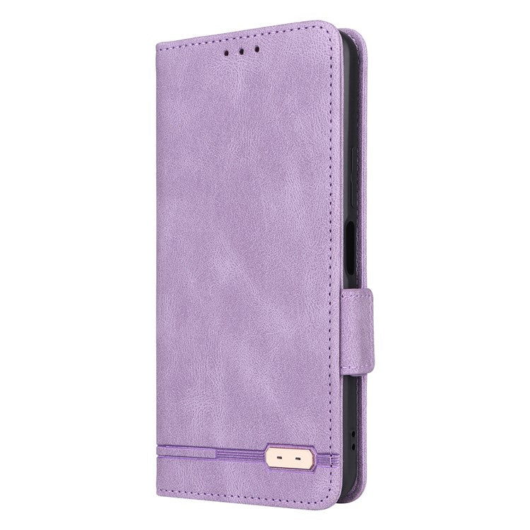 For vivo Y16 4G PU Leather Anti-drop Case Hardware Decor Dual Magnetic Clasp Wallet Stand Phone Cover - Purple