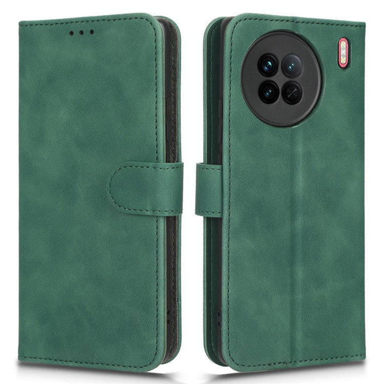 For vivo X90 5G Slim Fit Flip Leather Phone Case Skin-touch Feeling Wallet Stand Flip Anti-dust Inner TPU Shell Phone Cover - Green