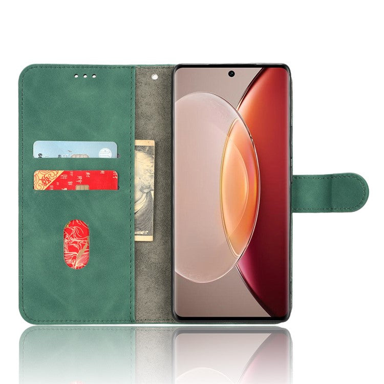 For vivo X90 5G Slim Fit Flip Leather Phone Case Skin-touch Feeling Wallet Stand Flip Anti-dust Inner TPU Shell Phone Cover - Green